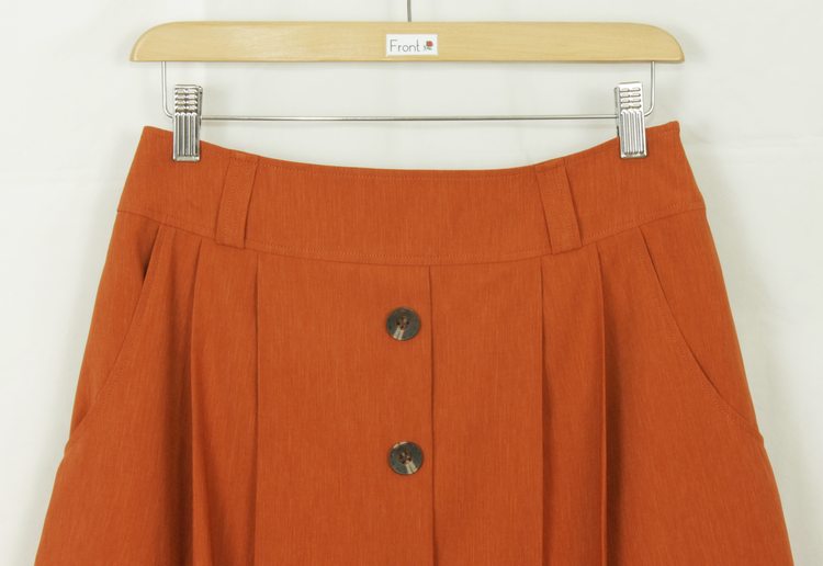 SK-187 กระโปรงแฟชั่น&ทำงาน ทรงบาน ผ้า CHANEL สีส้มอิฐ มีกระเป๋าล้วงได้ 2 ข้าง