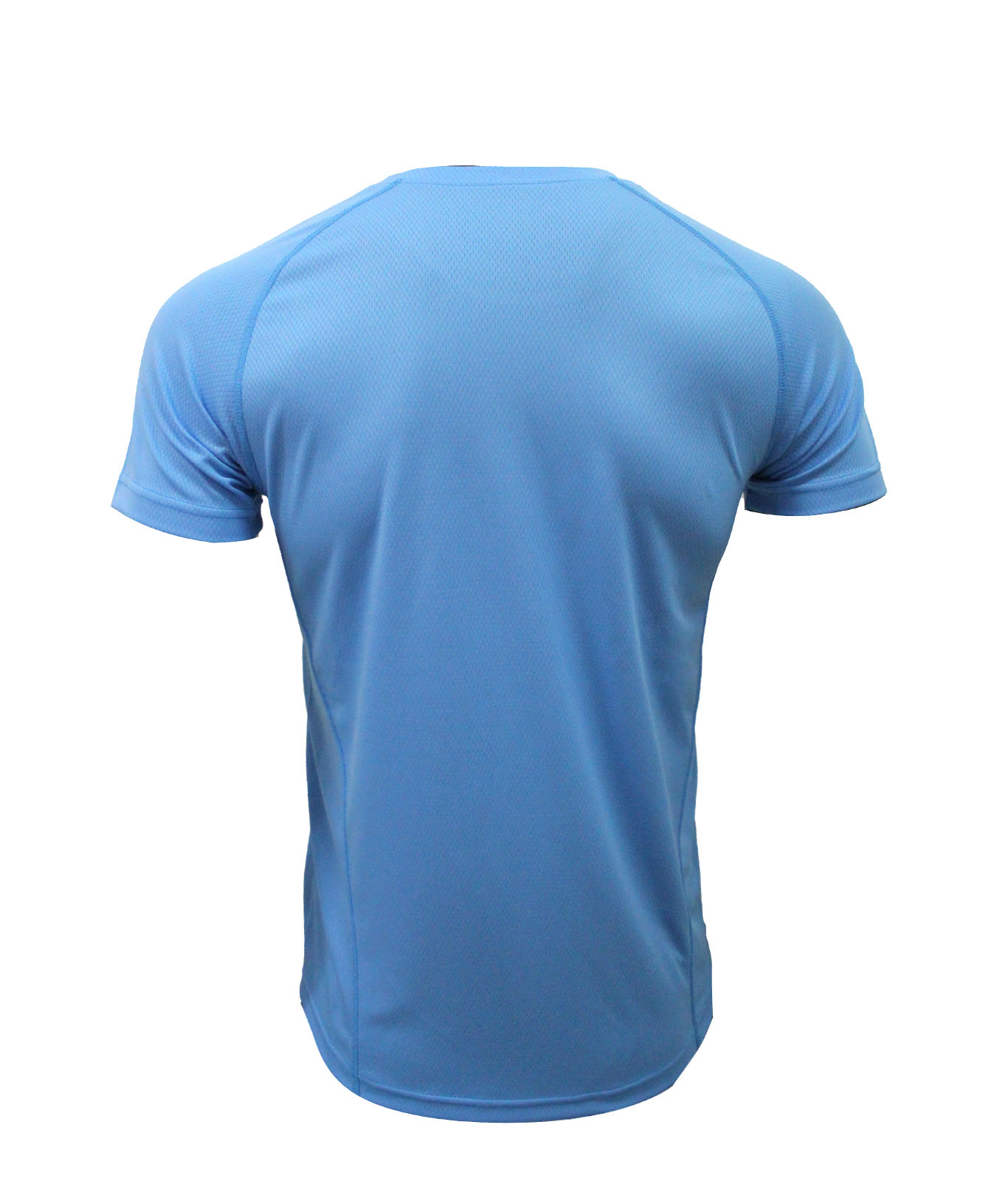 เสื้อคอกลม คอกลมไหล่สโลป ผ้าลายรังผึ้ง ไมโคร 100% สีฟ้า ใส่สบาย ระบายเหงื่อได้ดี