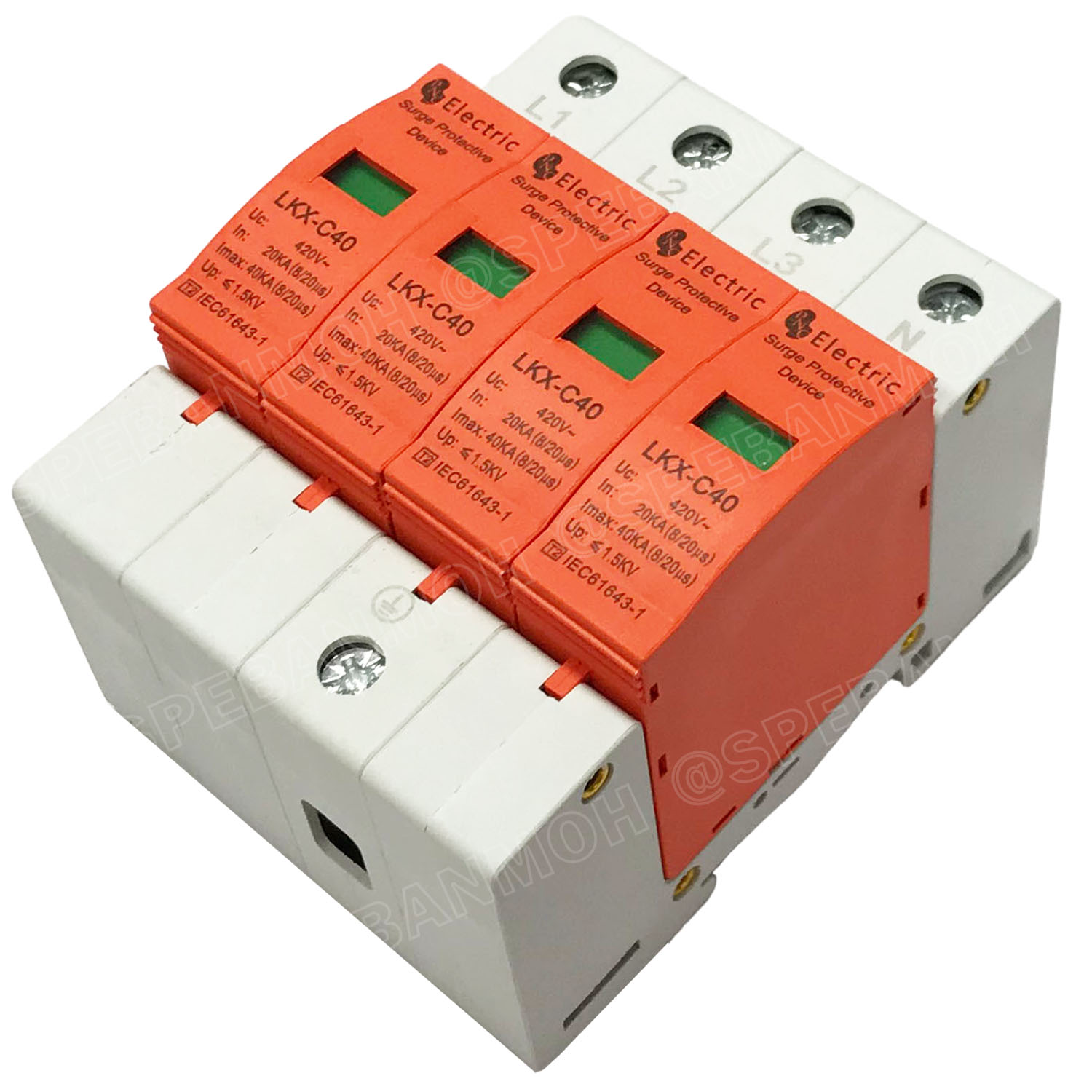 [ 1ชิ้น ] LKX-C40-4P AC ตัวป้องกันฟ้าผ่า Surge Protection 420VAC 3P 20-40KA เสิร์จ AC 4P 3เฟส อุปกรณ์ป้องกันไฟกระชาก AC กระแสสลับ สำหรับไฟโรงงาน บ้าน 3เฟส 380V ชุดป้องกันฟ้าผ่า อุปกรณ์ป้องกันฟ้าผ่า ไฟกระชาก สำหรับไฟบ้าน Surge Protector Device