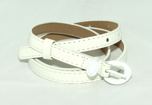 BLT-235 เข็มขัดคาดเอวแฟชั่นเส้นเล็ก สายหนังสีขาว หัวกลมมนสีขาว