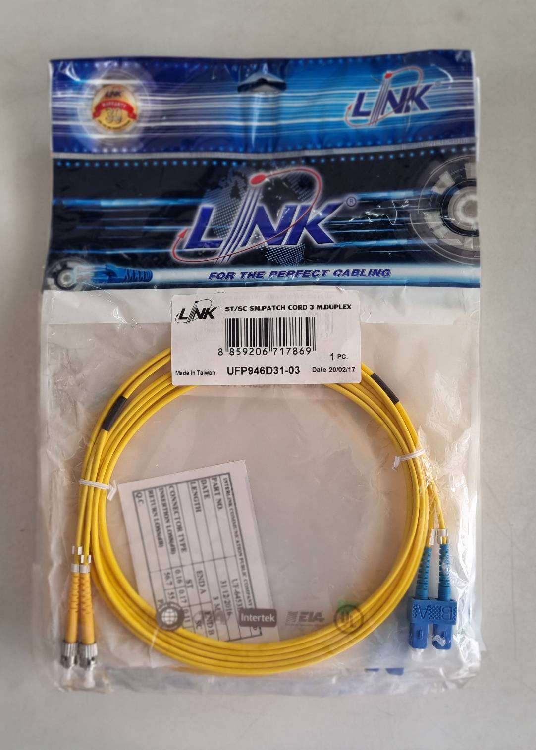 " ราคาพิเศษ " LINK Fiber Optic ST/SC SM.PATCH CORD 3M.DUPLEX (UFP946D31-03)