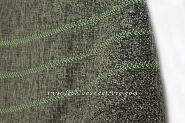 SK-424 กระโปรงแฟชั่น&ทำงาน ทรงสอบ ปักลายก้างปลา ผ้าคอตต้อนลินินไอริสสีเขียว