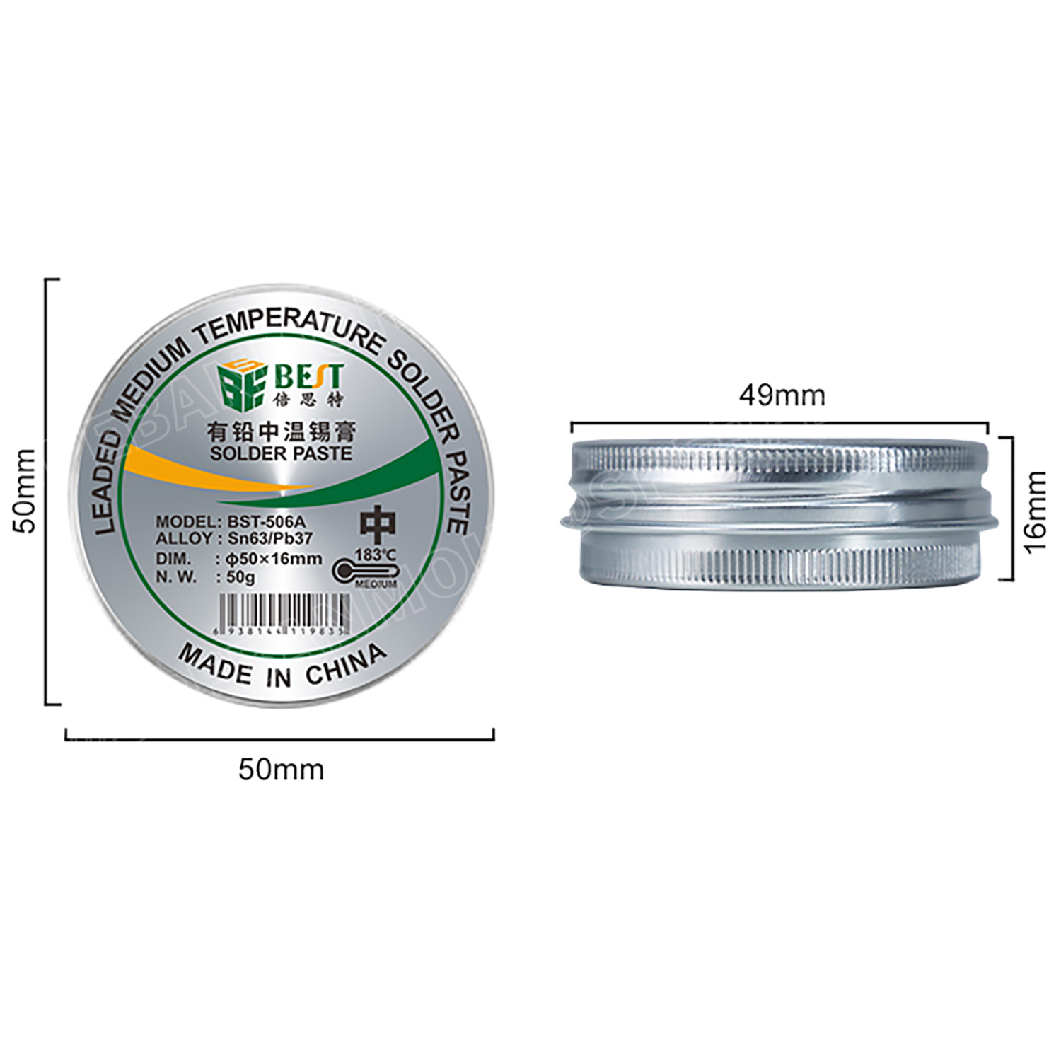 BST-506A ตะกั่วเหลว Soldering Paste ตะกั่วบัดกรี ชนิดเหลว ตะกั่วเหลว 50g 183°C ดีบุก63/ตะกั่ว37 Sn63/Pb37 Soldering Paste Flux Solder Tin ตะกั่วบัดกรี มีฟลัคในตัว บัดกรี ซ่อมบอร์ดวงจร Soldering Lead Sn63/Pb37 ตะกั่วเหลว 183องศาเซลเซียส Leaded Medium Temp