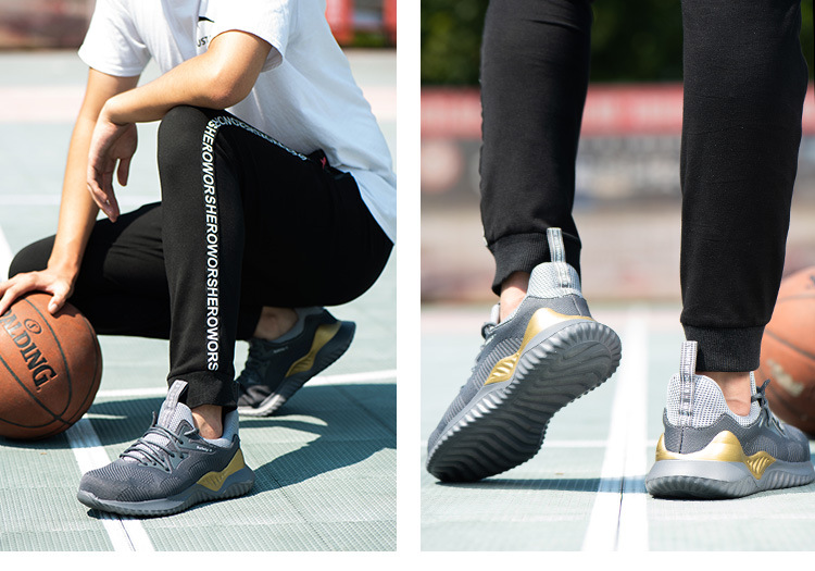 HOT SPORT NO.6 รองเท้าเซฟตี้ผ้าใบ หัวเหล็ก ดีไซน์สปอร์ต (สีเทา/สีดำ)