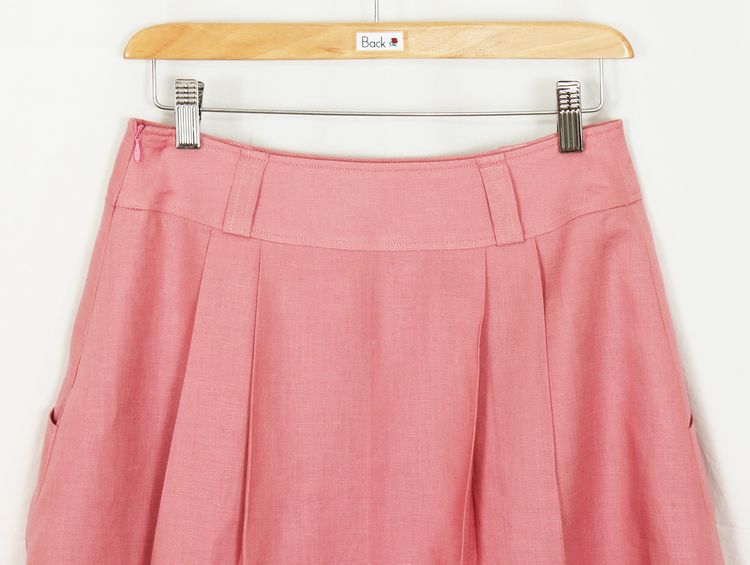 SK-192 กระโปรงแฟชั่น&ทำงาน ทรงบานผ้าลินินญี่ปุ่นสีชมพูพาสเทล มีกระเป๋าล้วงได้ 2 ข้าง