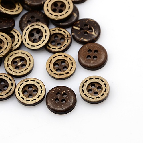 กระดุมกะลา 4 รู ลายประรอบ ขนาด 11x3 มม. จำนวน 50 ชิ้น