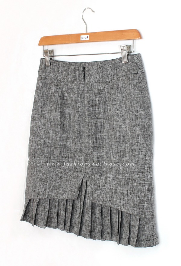 SK-433 กระโปรงทรงสอบ ผ้าคอตต้อนลินินไอริส สีดำ