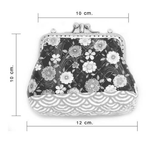 QLT-012 กระเป๋าปิ๊กแป๊กแบบ 2 ช่อง ใส่เหรียญและธนบัตร ผ้าลายดอกไม้กราฟฟิกพื้นน้ำเงิน