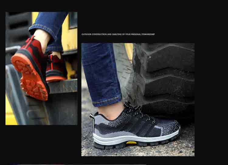 JUBANG รองเท้าเซฟตี้ผ้าใบ หัวเหล็ก ระบายอากาศดี พื้นยางกันลื่น หัวเหล็ก พื้นเสริมแผ่นเหล็ก