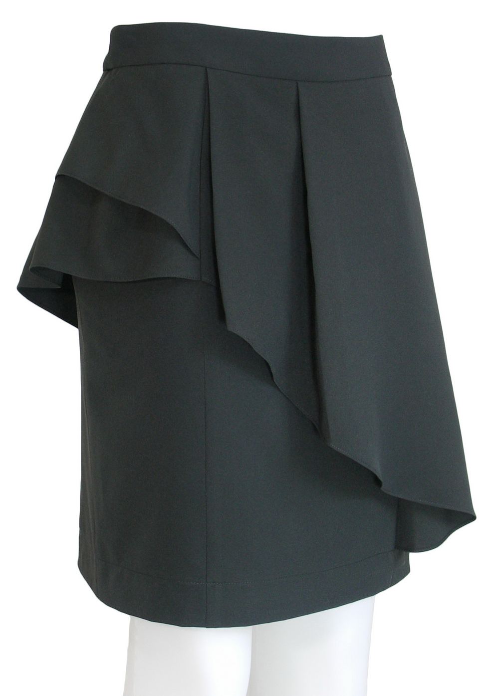 SK-076 กระโปรงทรงสอบ ผ้าไหมอิตาลีสีดำ แต่งระบายไล่ระดับ ลายผ้าสวยค่ะ