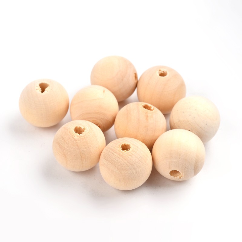 ลูกปัดไม้ธรรมชาติ ขัดเงา ผิวเรียบ เม็ดกลม สีไม้ธรรมชาติ เลือกขนาด