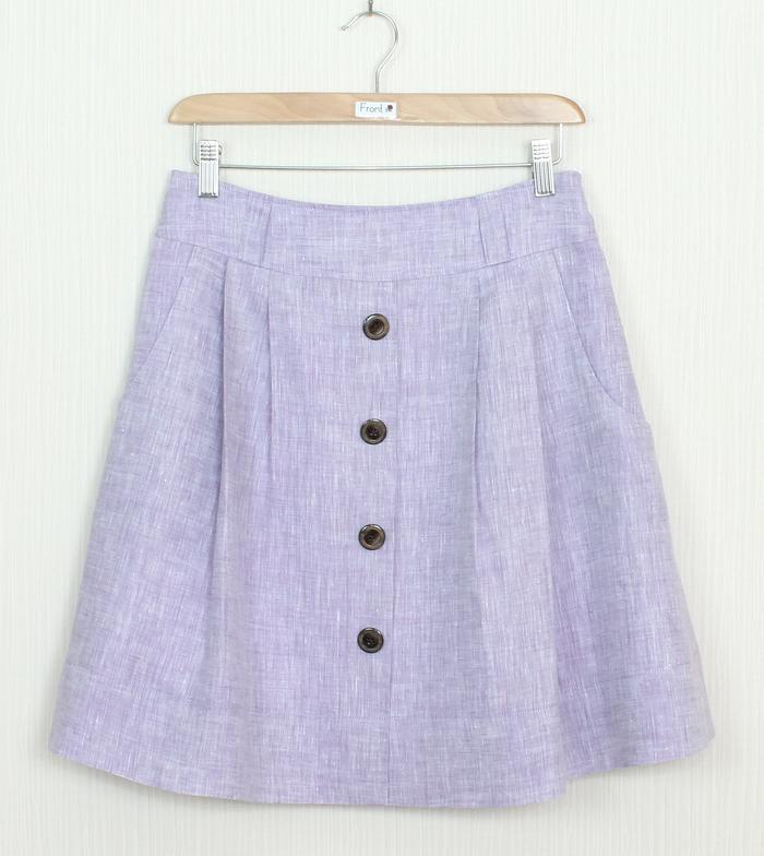 SK-241 กระโปรงแฟชั่น&ทำงาน ทรงบาน ผ้าลินินญี่ปุ่นสีม่วงอ่อน มีกระเป๋าล้วงได้ 2 ข้าง