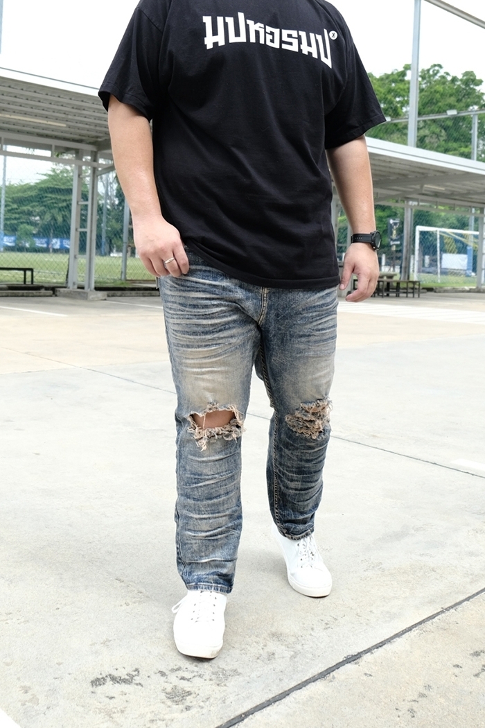 กางเกงยีนส์ ไซส์ใหญ่ ทรงกระบอกเล็ก ผ้ายืด สียีนส์ฟอก กางเกงคนอ้วน ผู้ชายอ้วน 40-50" #JL009