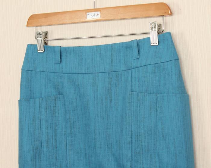 SK-234 กระโปรงแฟชั่น&ทำงาน ทรงสอบ ผ้าญี่ปุ่นผสมสเปนเด็กสีฟ้า