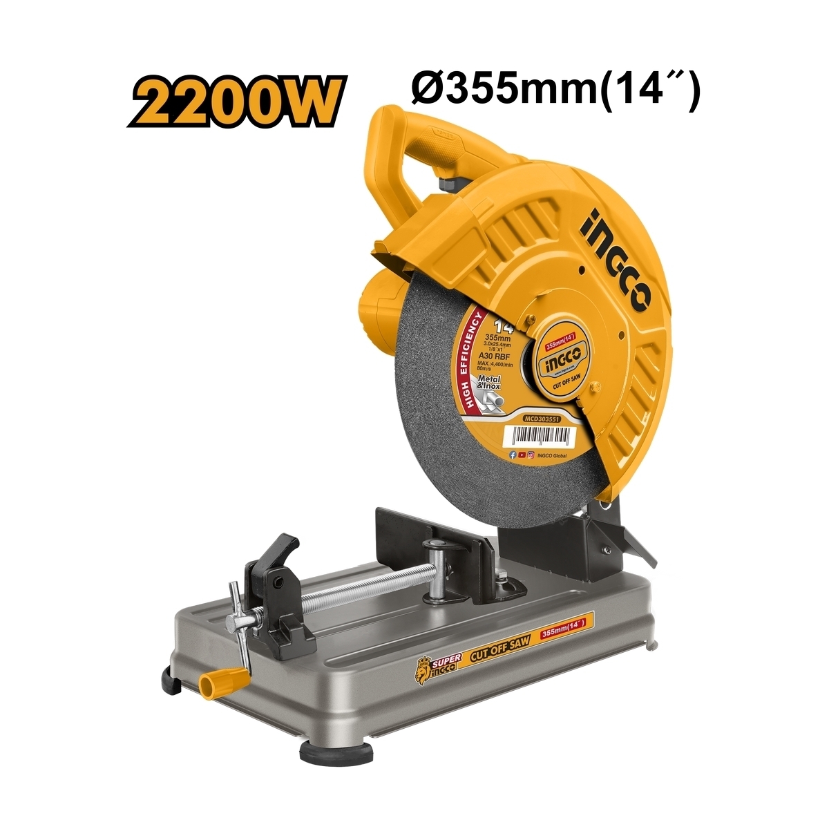 INGCO เครื่องตัดไฟเบอร์ 14 นิ้ว 2,200 วัตต์ ความเร็วรอบ 3,700 รอบ/นาที รุ่น COS223558