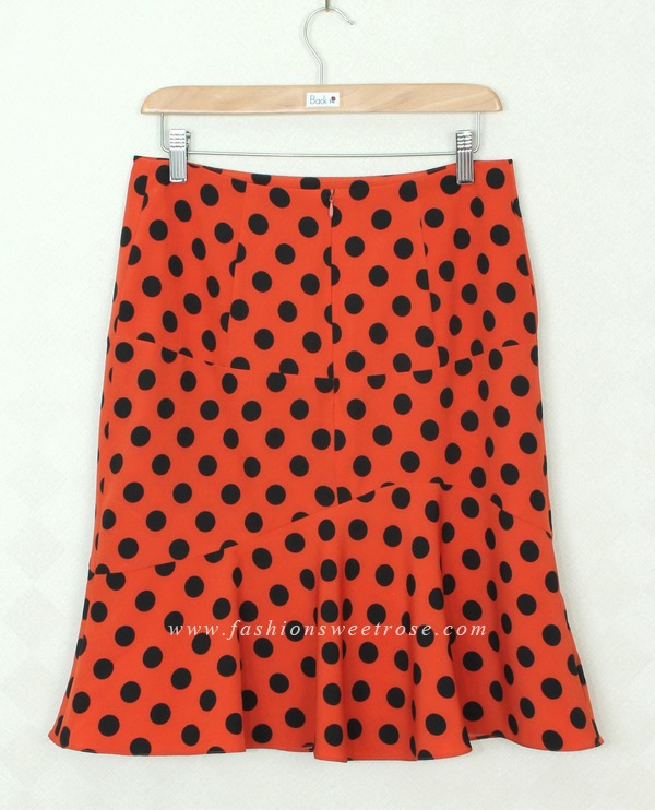 SK-302 กระโปรงแฟชั่น&ทำงาน ทรงย้วย ผ้าไหมอิตาลีสีส้มพิมพ์ลาย Polka Dot จุดดำ