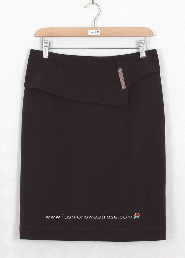 กระโปรงแฟชั่น&ทำงาน ทรงสอบ ผ้าไหมอิตาลีสีน้ำตาลเข้ม ตัดแต่งด้วยผ้า 2 ชิ้น / SK-277