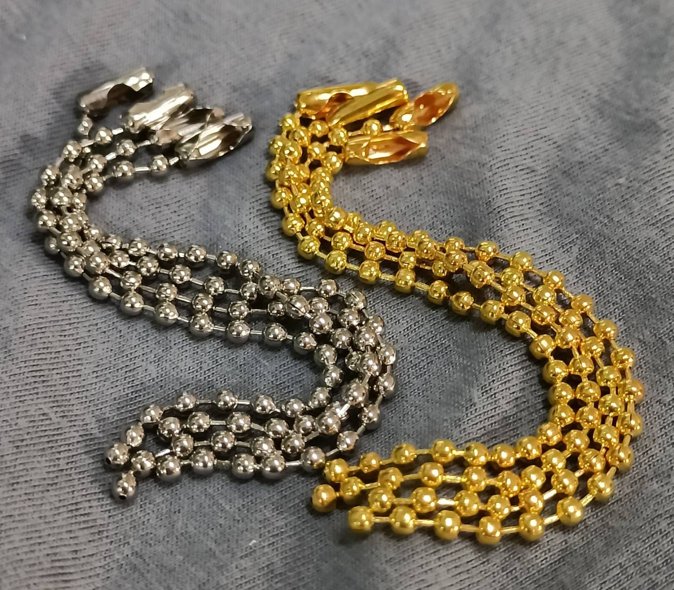 โซ่ไข่ปลา เหล็ก สีเงิน สีทอง ขนาด 2.4มม. พร้อมตัวล็อค แพ็ค 10 เส้น เลือกความยาว