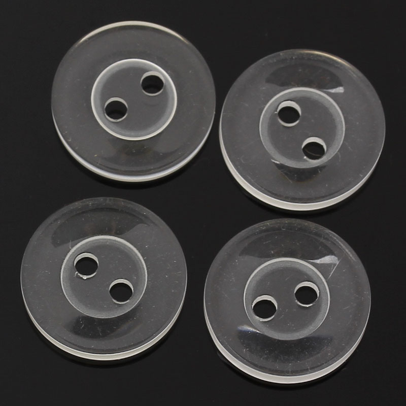 กระดุมเรซิ่นสีใส 2 รู ขนาด 15mm. 10 เม็ด