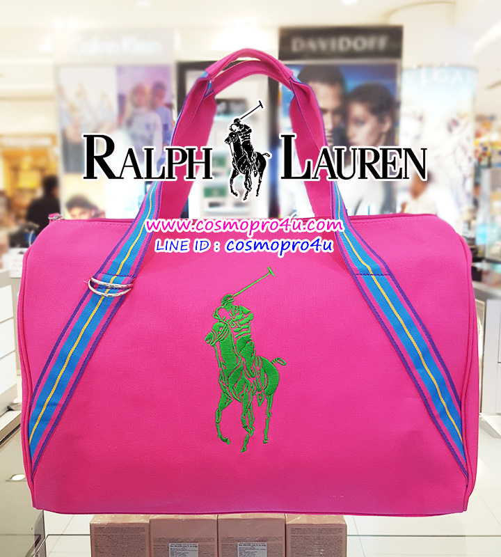 กระเป๋า POLO RALPH LAUREN กระเป๋าผ้าเนื้อหนาใบใหญ่แนวสปอร์ต สีชมพู พรีเมี่ยมจากน้ำหอมราล์ฟลอเรน 18x13x7 นิ้ว