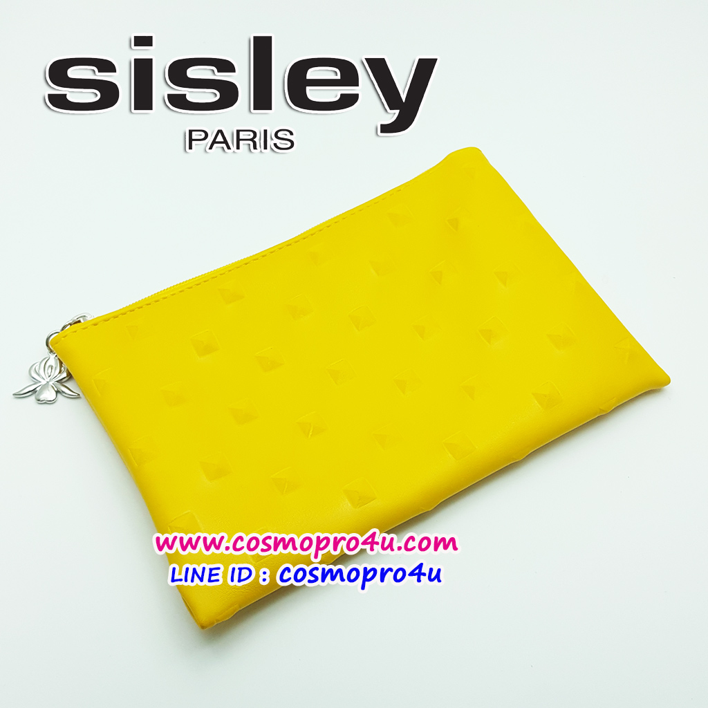 กระเป๋าเครื่องสำอางซิสเล่ SISLEY กระเป๋าหนังนิ่มสีเหลือง ลายปั๊มนูนทั้งใบ ขนาด 20x13 ซม.