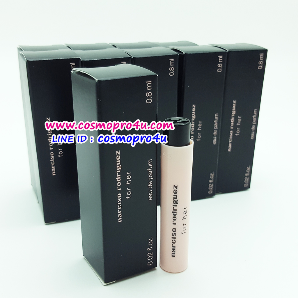 น้ำหอม NARCISO RODRIGUEZ FOR HER EDP 0.8ml นาร์ซิสโซ่ ฟอร์เฮอร์ กลิ่นผู้ดี คนนิยมมาก กลิ่นหอมหวานแนวดอกไม้ ฟลอรัล-วู้ดดี้-มัสค์ ไม่ฉุน