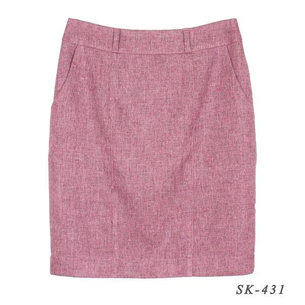 SK-431 กระโปรงแฟชั่น&ทำงาน ทรงสอบ ผ้าคอตต้อนลินินไอริสสีชมพู มีกระเป๋าล้วง 2 ข้าง