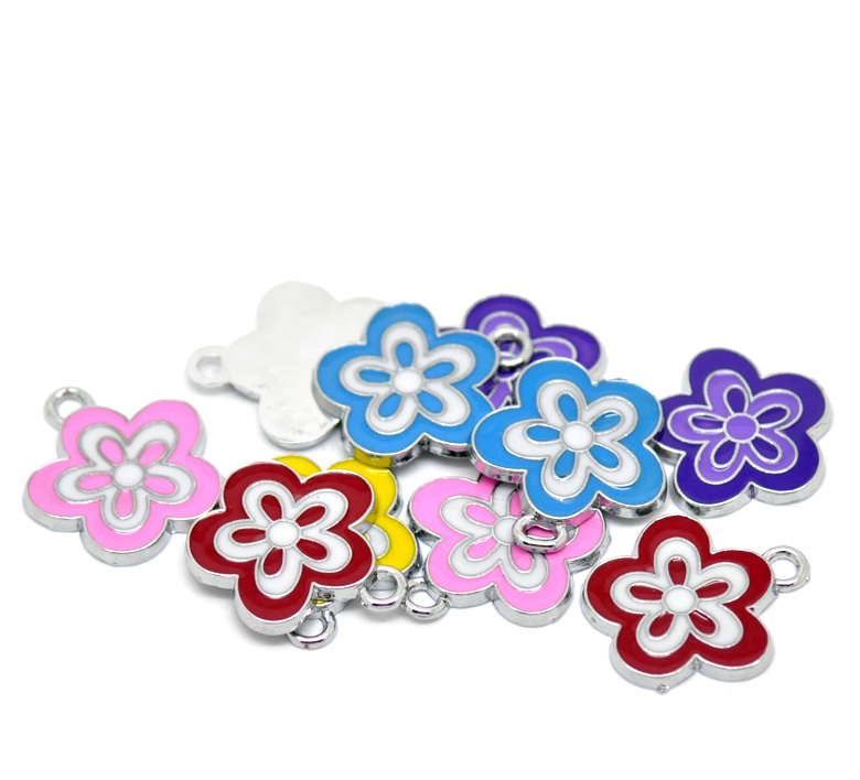 ตัวห้อยโลหะเคลือบรูปดอกไม้ ขนาด 22x20mm 5 อัน คละสี