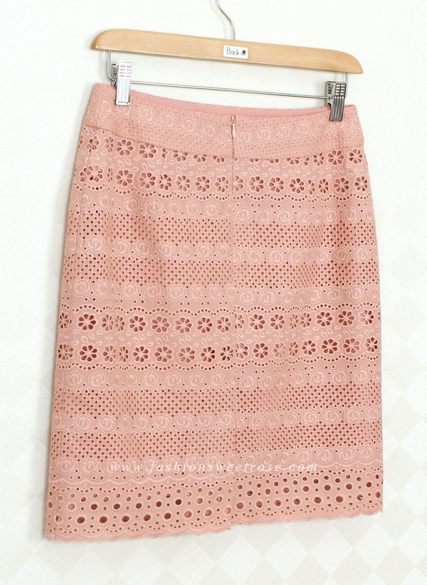 SK-350 กระโปรงแฟชั่น&ทำงาน ทรงสอบ ผ้าลูกไม้คอตตอน สี Peach ชายกระโปรงเป็นเชิงลูกไม้