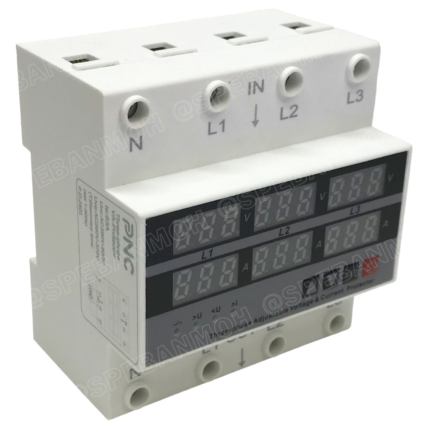 [ 1ชิ้น ] VANP-3P-63A ตัวป้องกันแรงดันไฟฟ้า และกระแสเกิน 3เฟส Adjustable Voltage And Current Protectorโอเวอร์โหลด ป้องกันแรงดันเกินIntelligent Over Under Voltage Protector 3Phase Max 500VAC 63A VA Protector