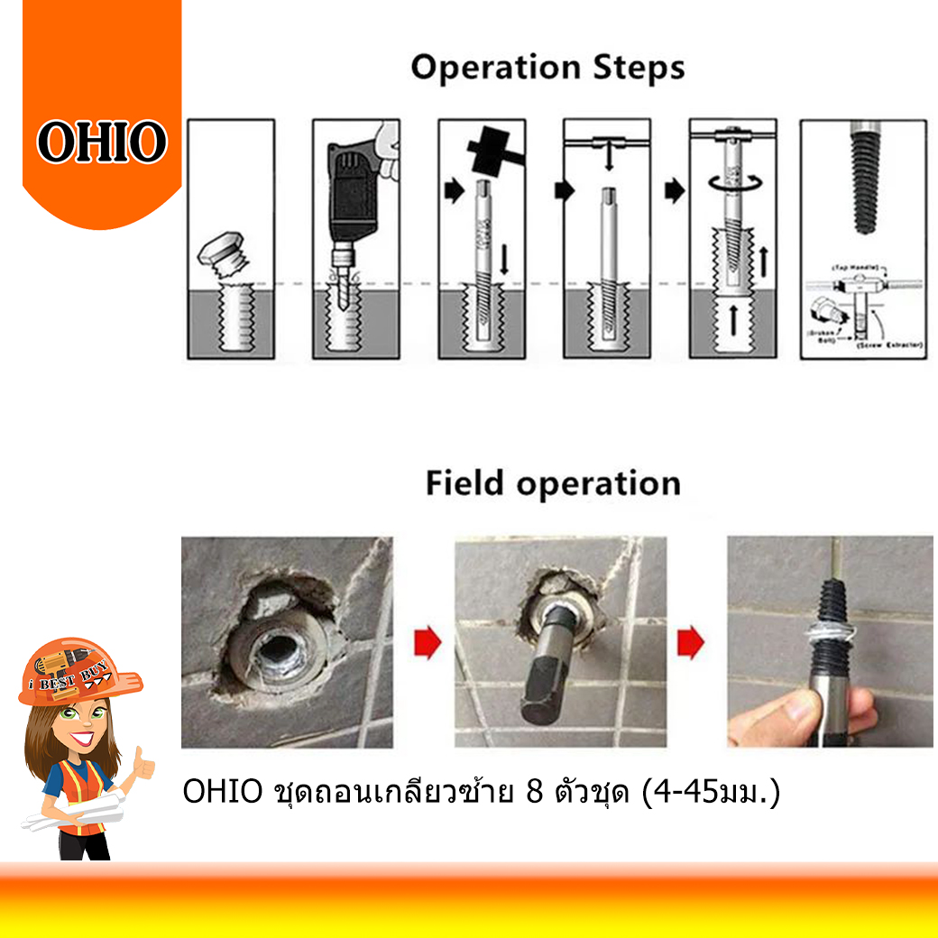 OHIO ชุดถอนเกลียวซ้าย 8 ตัวชุด (4-45มม.)