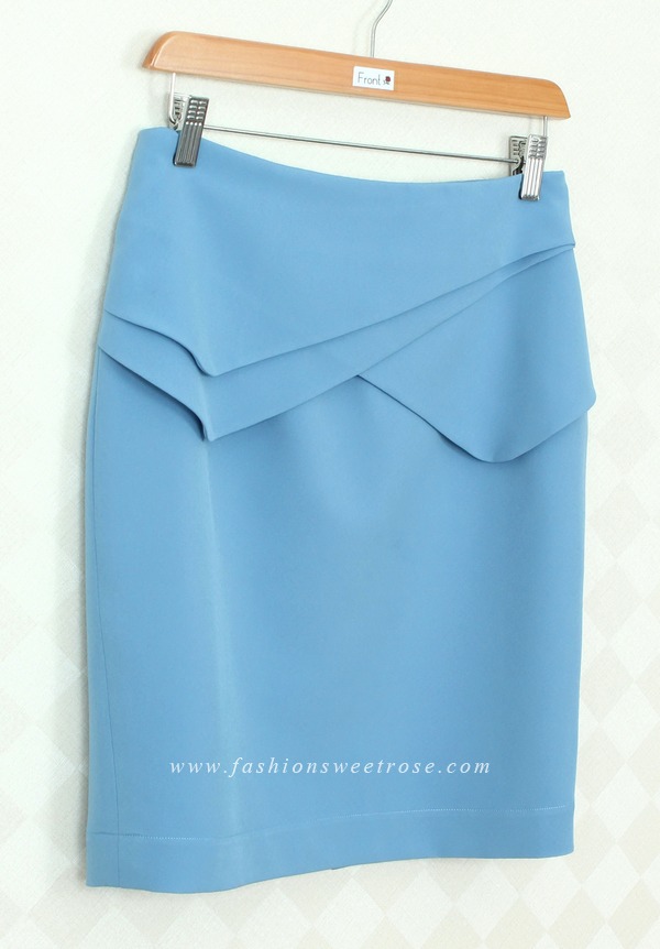 SK-292 กระโปรงแฟชั่น&ทำงาน ทรงสอบ ผ้าไหมอิตาลีสีฟ้า