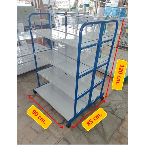 ชั้นปีกนก 2ด้าน 4ชั้น 90x120cm. มีล้อ ชั้นวางสินค้า ชั้นวางของ ชั้นเรียงสินค้าชั้นมินิมาร์ท ชั้นวางขายสินค้า ชั้นขายของ