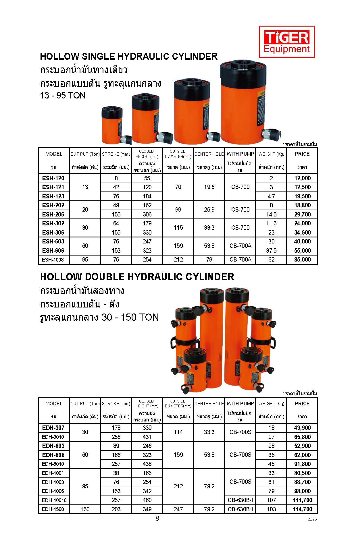 แม่แรงกระบอกไฮดรอลิคแกนกลวง น้ำมันทางเดียว ขนาด 13-95 ตัน
