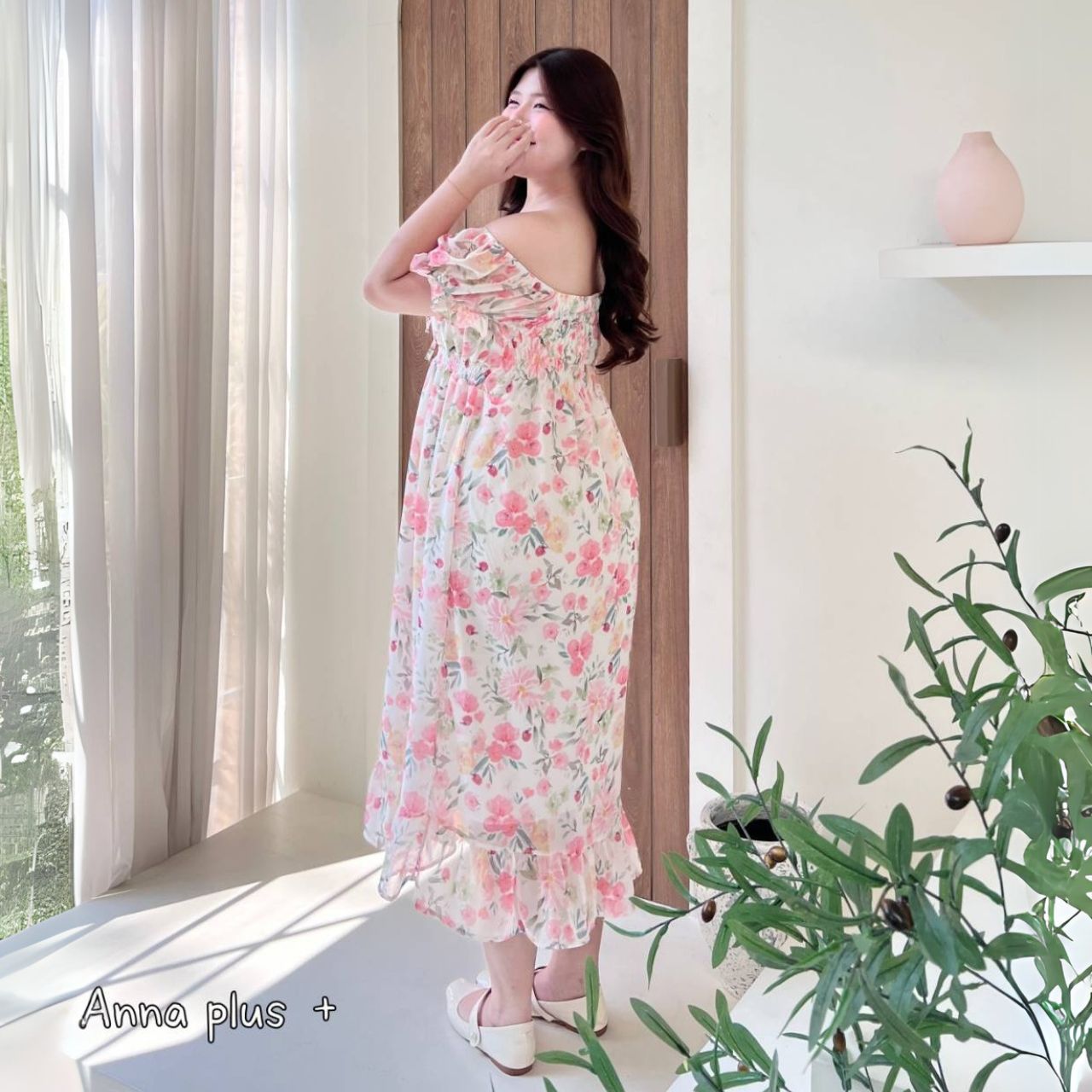 A206 เดรสสาวอวบ ผ้าชีฟอง สม็อคหลัง อกได้ถึง 50 นิ้ว มี4ลาย อก40-50นิ้ว