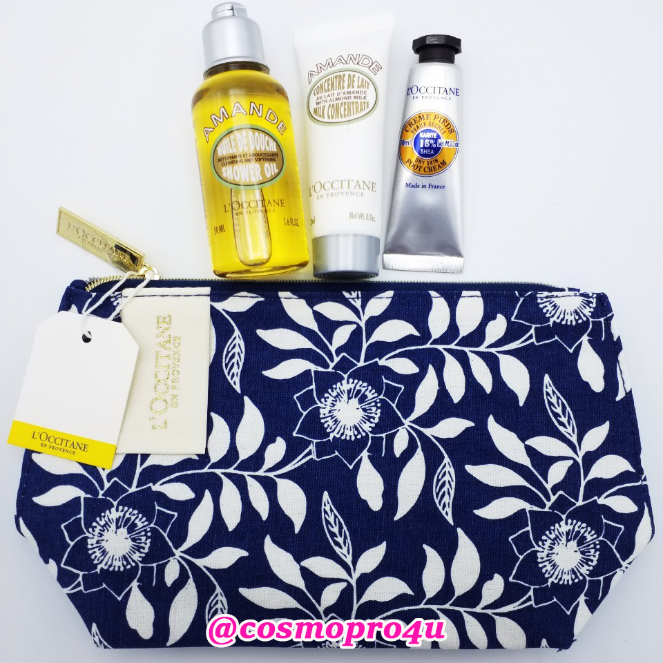 (set) LOCCITANE 3 ชิ้น เล็ก + กระเป๋ากรมท่า : Shower Oil 50ml, Milk Concentrate 20ml + ครีมเท้า 10ml ล็อคซิทาน อัลมอนด์ อาบน้ำ+บำรุง