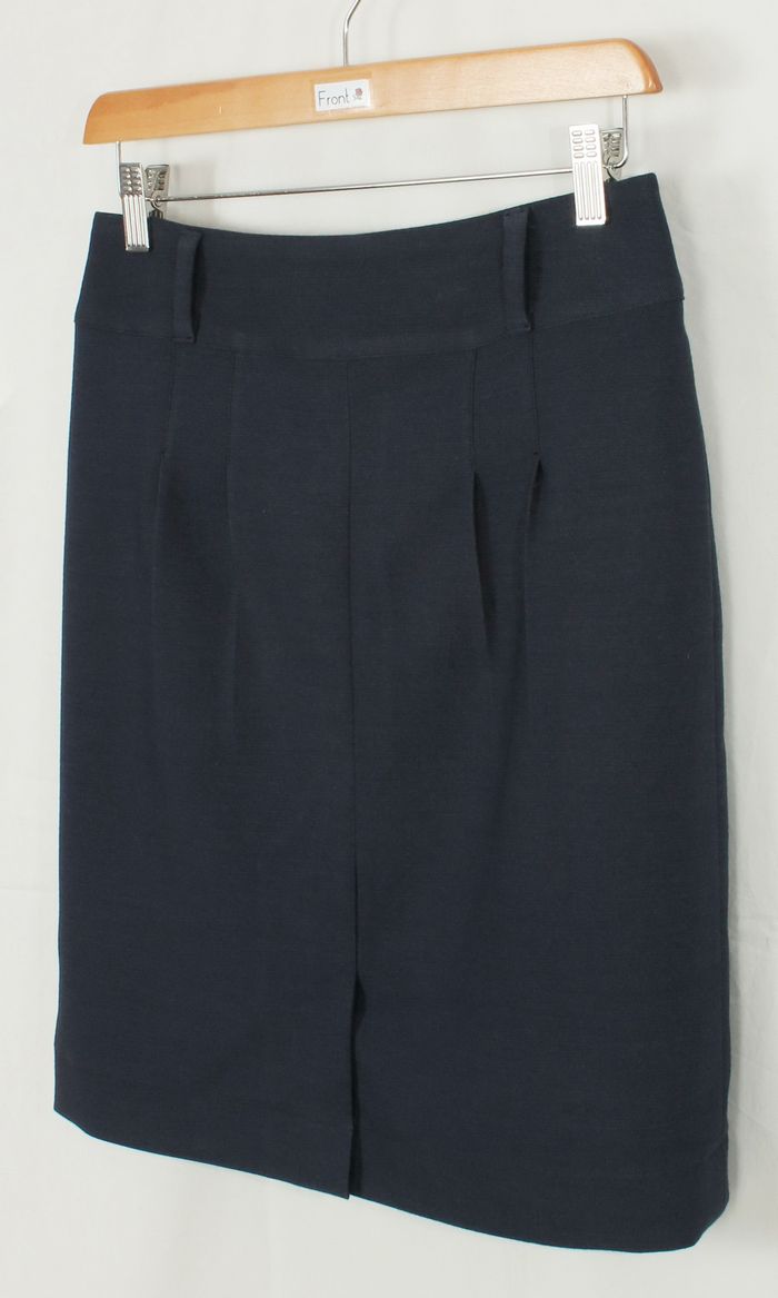 SK-207 กระโปรงแฟชั่น&ทำงาน ทรงสอบแบบผ่าหน้า ผ้าคอตตอนญี่ปุ่นผสมสเปนเดก สีน้ำเงิน