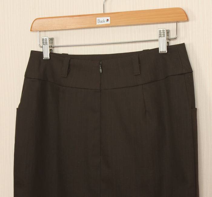 SK-235 กระโปรงแฟชั่น&ทำงาน ทรงสอบ ผ้าญี่ปุ่นผสมสเปนเด็กสีน้ำตาลเข้ม