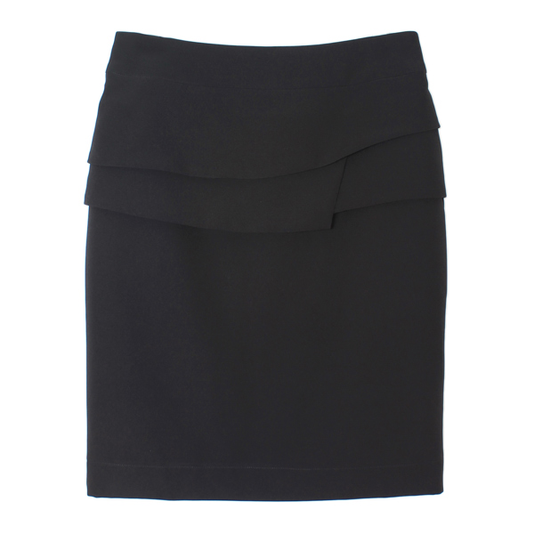 SK-468 กระโปรงทรงสอบ ผ้า Double Twist สีดำ แต่งผ้าซ้อน 3 ชิ้น