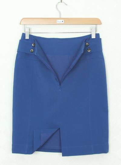 SK-335 กระโปรงแฟชั่น&ทำงาน ทรงสอบ ผ้าไหมอิตาลีสีฟ้าน้ำทะเล พร้อมโบว์คาดเอว