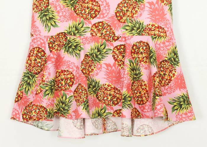 SK-212 กระโปรงแฟชั่น&ทำงาน ทรงย้วย ผ้าคอตตอนญี่ปุ่นพิมพ์ลายสับปะรด โทนชมพู