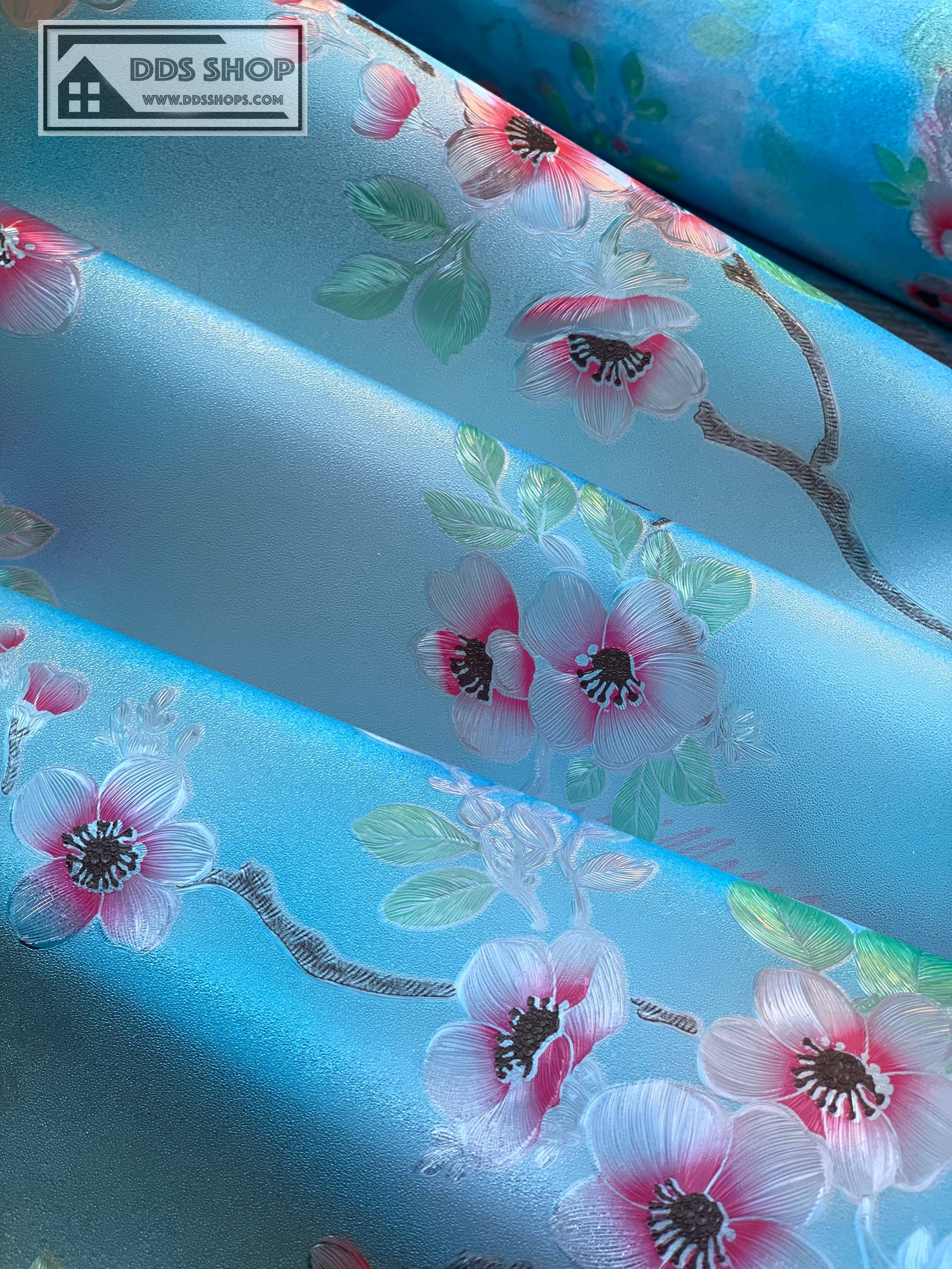 PVC สูญญากาศติดกระจก ซากุระ 3D Pink Blossom หน้ากว้าง 90 cm x 100cm (สั่งมากกว่า 1m ตัดยาวต่อเนื่อง)