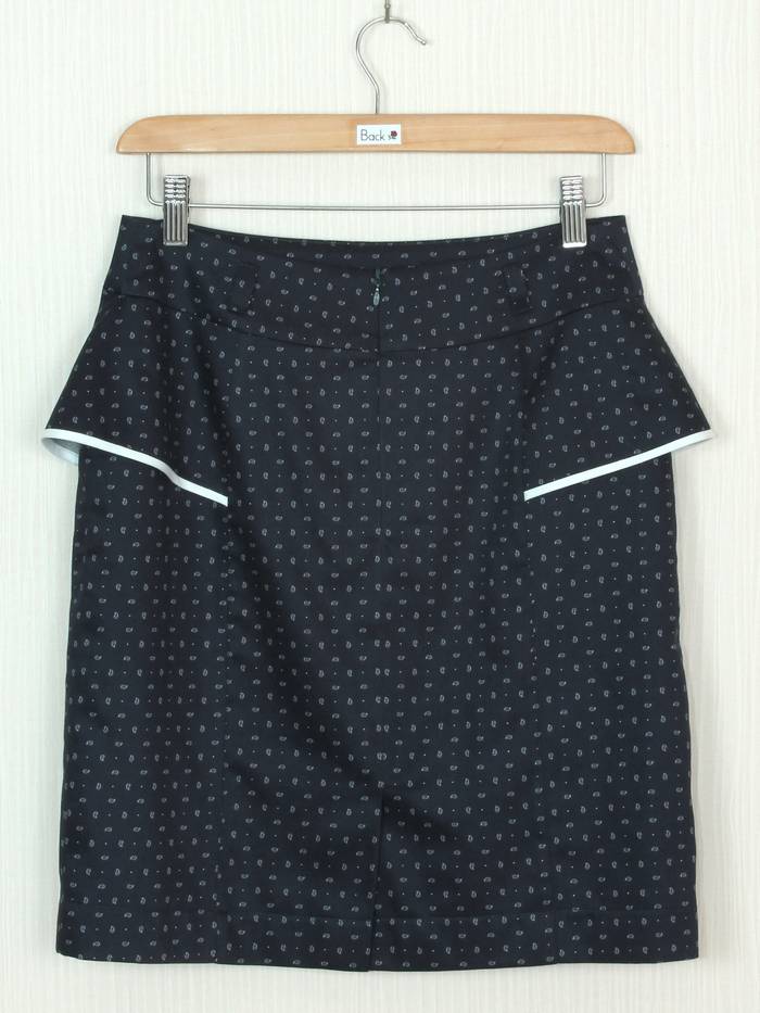 SK-244 กระโปรงแฟชั่น&ทำงาน ทรงสอบแต่งระบาย ผ้าคอตตอนญี่ปุ่นพื้นน้ำเงินเข้มพิมพ์ลายลูกน้ำเล็กๆ