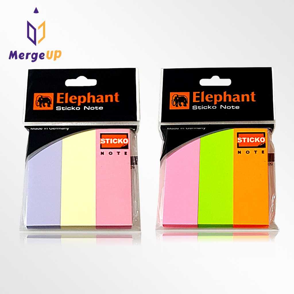 กระดาษโน๊ต โพสอิท ชนิดกาวในตัว สีนีออน/สีพาสเทล ขนาด 1 x 3 (แพ็ค 3) ตราช้าง