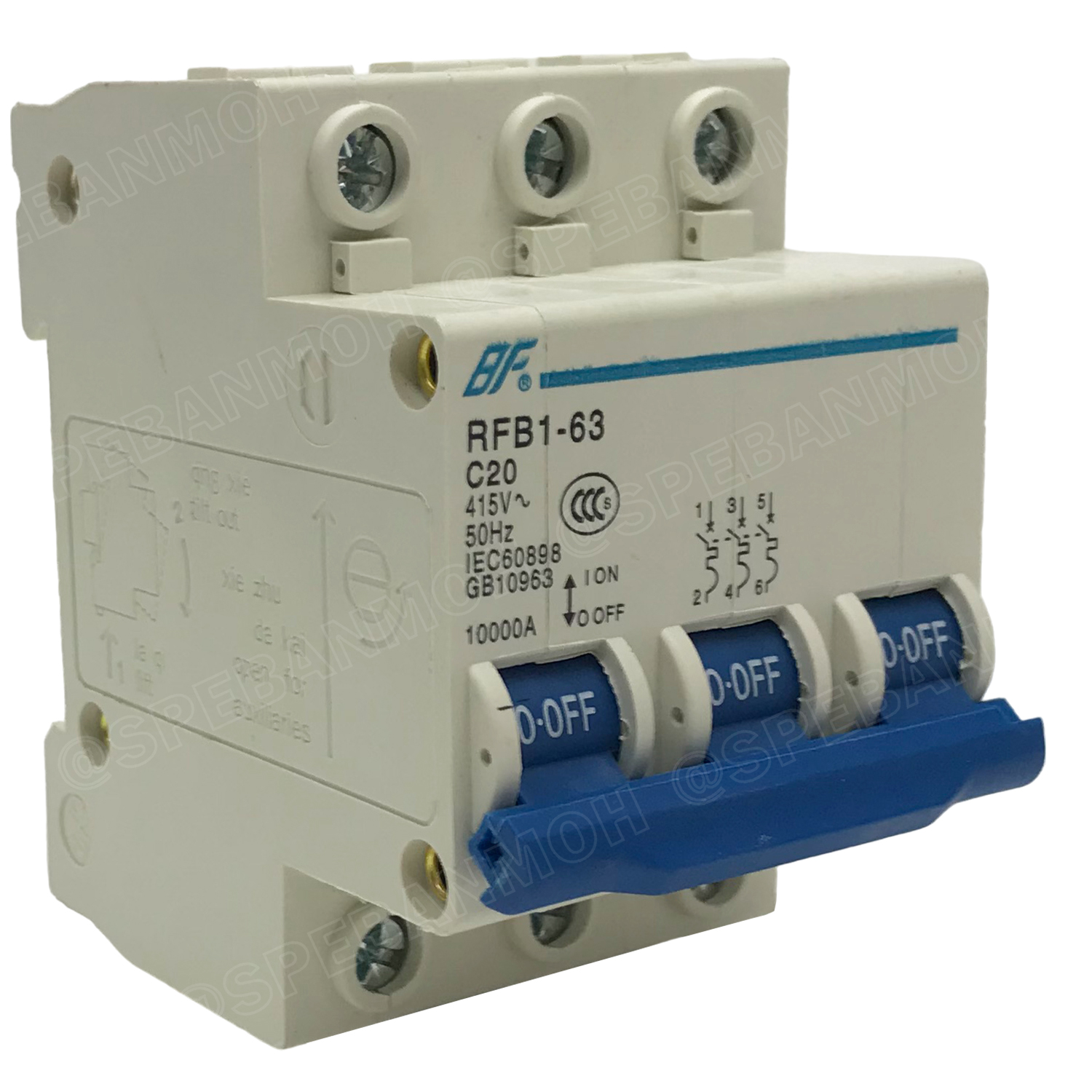 [ 1ชิ้น ] RFB1-63 3P 20A เบรกเกอร์ 6kA Type C เมนเบรกเกอร์ เบรกเกอร์ลูกย่อย ลูกย่อย 3โพล เบรกเกอร์กันไฟเกิน BF เซอร์กิตเบรกเกอร์ RFB1-63 415VAC 3เฟส เบรกเกอร์ไฟบ้าน ยึดรางปิกนก เบรกเกอร์ติดรางดินเรียล 3Phase Mini Circuit Breaker MCB 3P
