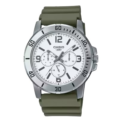 CASIO Standard รุ่น MTP-VD300-3BUDF สายเรซิ่นสีเขียว หน้าปัดสีขาว สินค้าของเเท้ รับประกันศูนย์ CMG