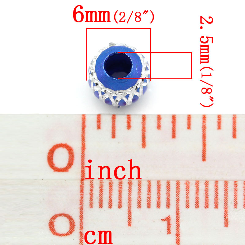 ลูกปัดยุโรปอลูมิเนียมแกะลายโคมไฟสีน้ำเงิน ขนาด 6mm. 20 เม็ด