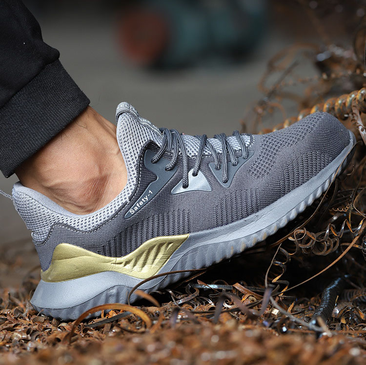 HOT SPORT NO.6 รองเท้าเซฟตี้ผ้าใบ หัวเหล็ก ดีไซน์สปอร์ต (สีเทา/สีดำ)