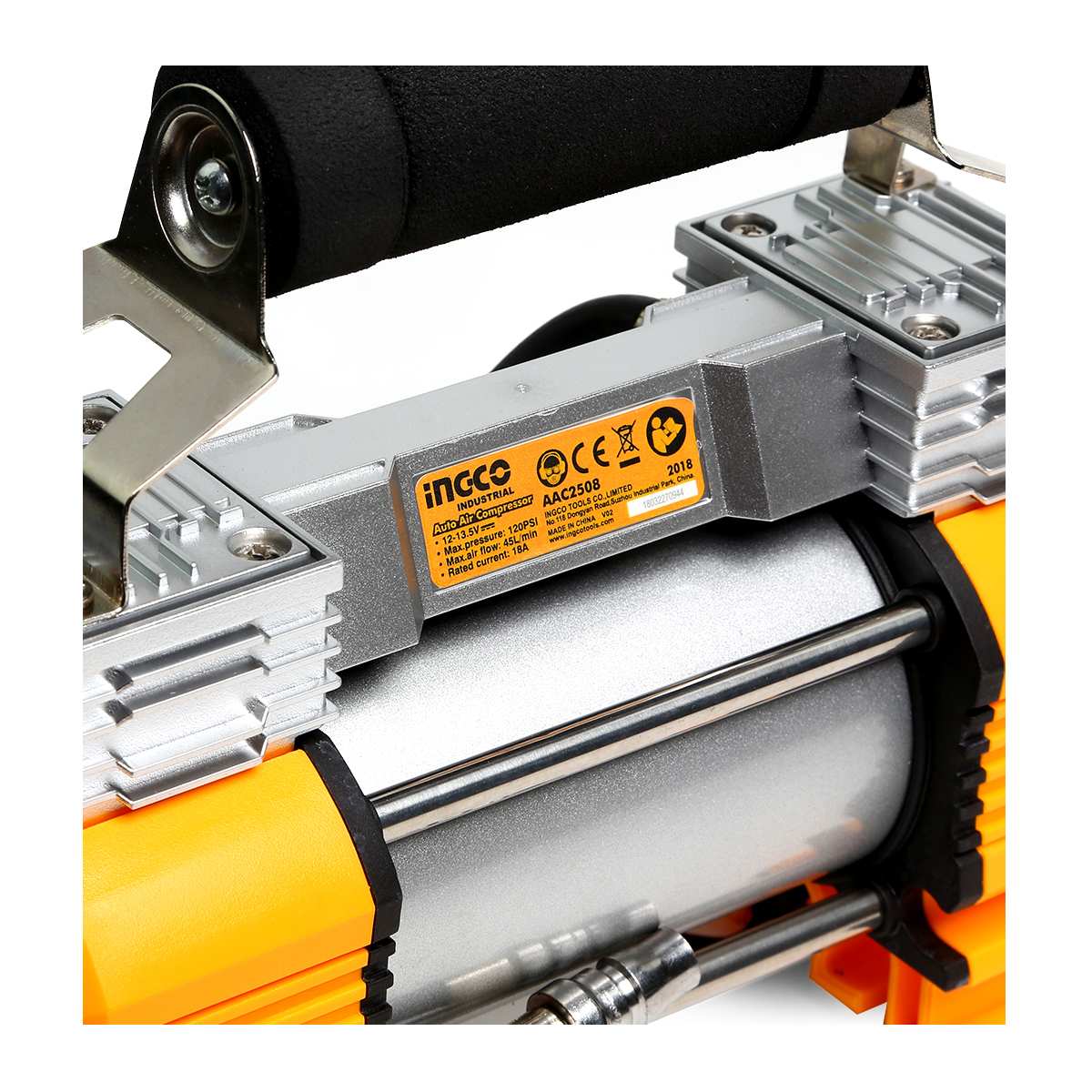 INGCO AAC2508 ปั๊มลมมินิ 12 โวลต์ 18 แอมป์ แรงดันลมสูงสุด 120 PSI (8 บาร์)