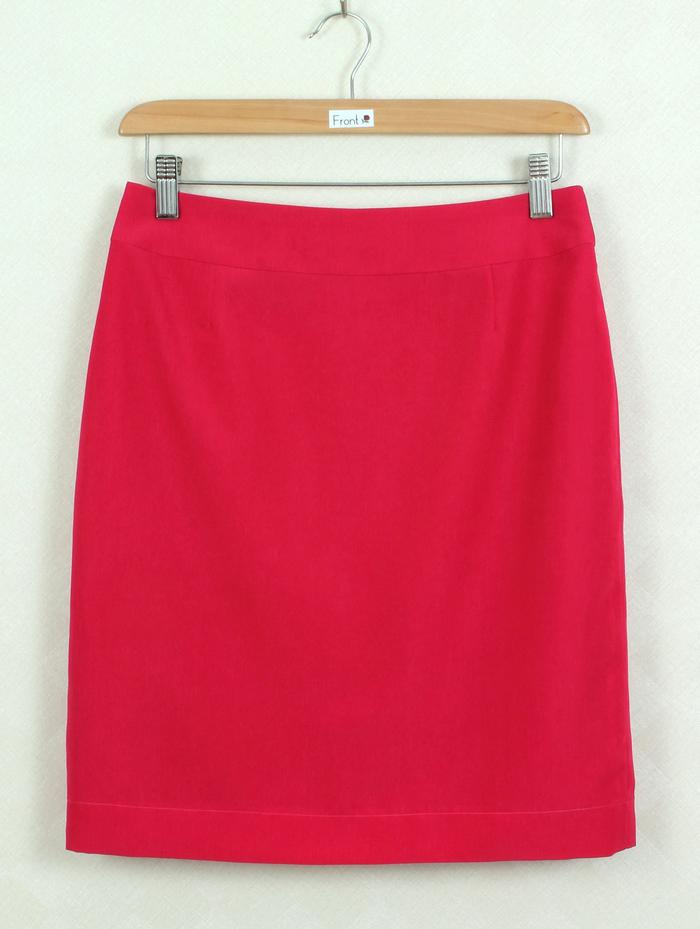 SK-256 กระโปรงแฟชั่น&ทำงาน ทรงสอบ ผ้าวาเลนติโนสีชมพูบานเย็น ด้านหลังจับจีบระบายซ้อนกัน